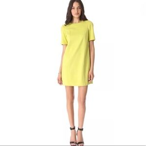 TIBI Ponte Knit Dress Yellow Mod Short Sleeve Jersey Knit Retro Mini Designer